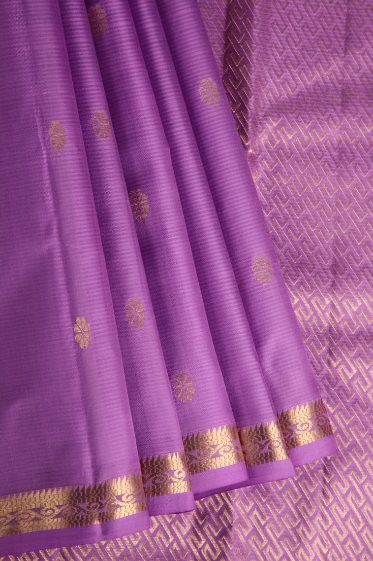 Iris Purple Soft Silk Saree with Gold Zari Floral Puttas view 1