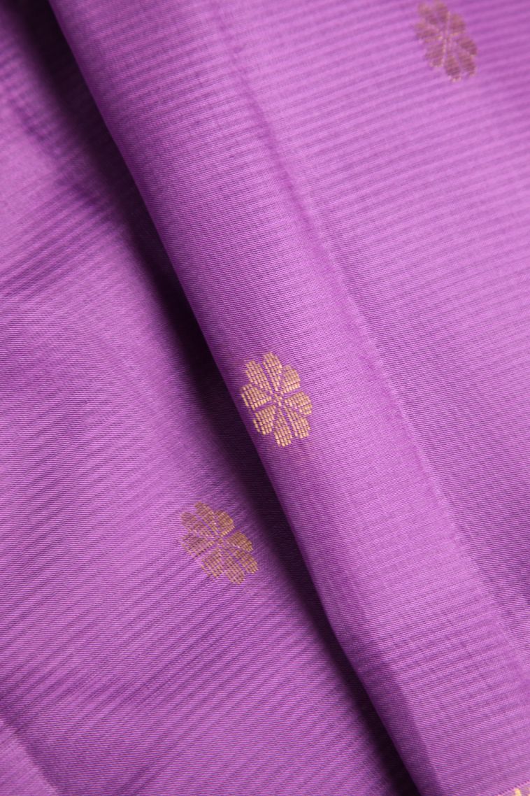 Iris Purple Soft Silk Saree with Gold Zari Floral Puttas view 4