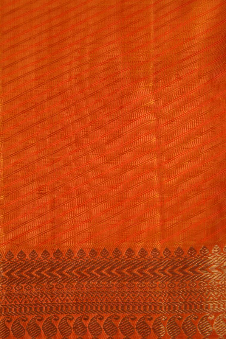 Candy Orange Kanchipuram Silk Sarees with Gold Zari Checks And Puttas view 3
