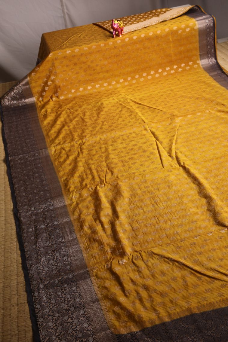 Ginger Orange Jute Sarees with Gold Zari Buttis (small Dots Or Motifs) view 2