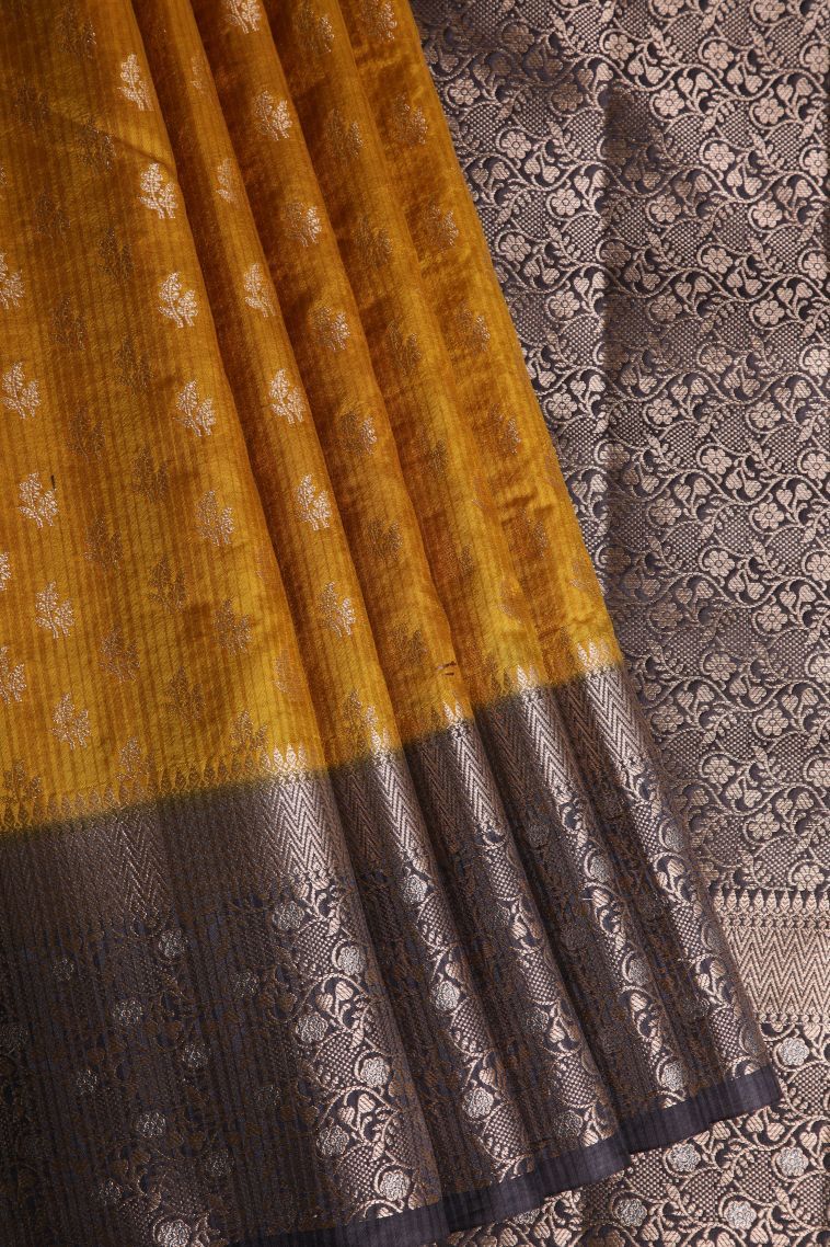 Ginger Orange Jute Sarees with Gold Zari Buttis (small Dots Or Motifs) view 1