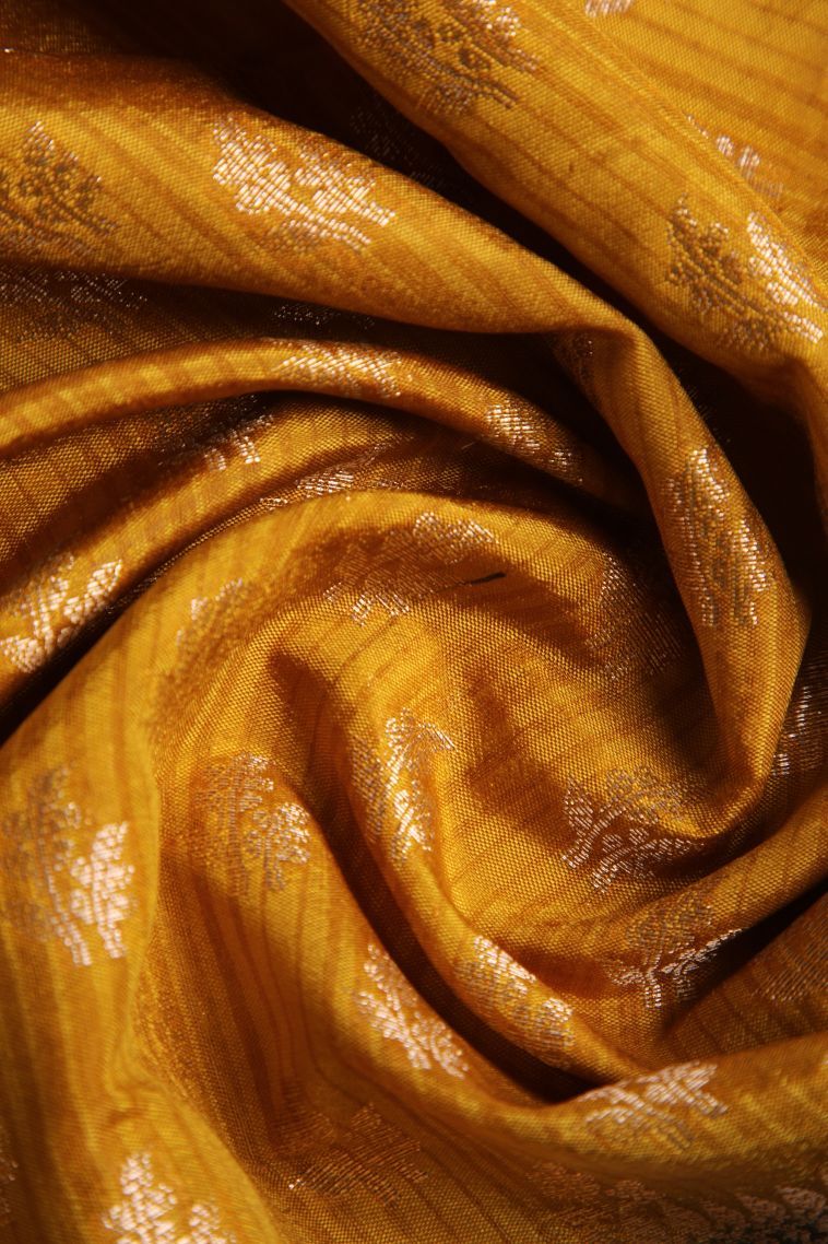 Ginger Orange Jute Sarees with Gold Zari Buttis (small Dots Or Motifs) view 4