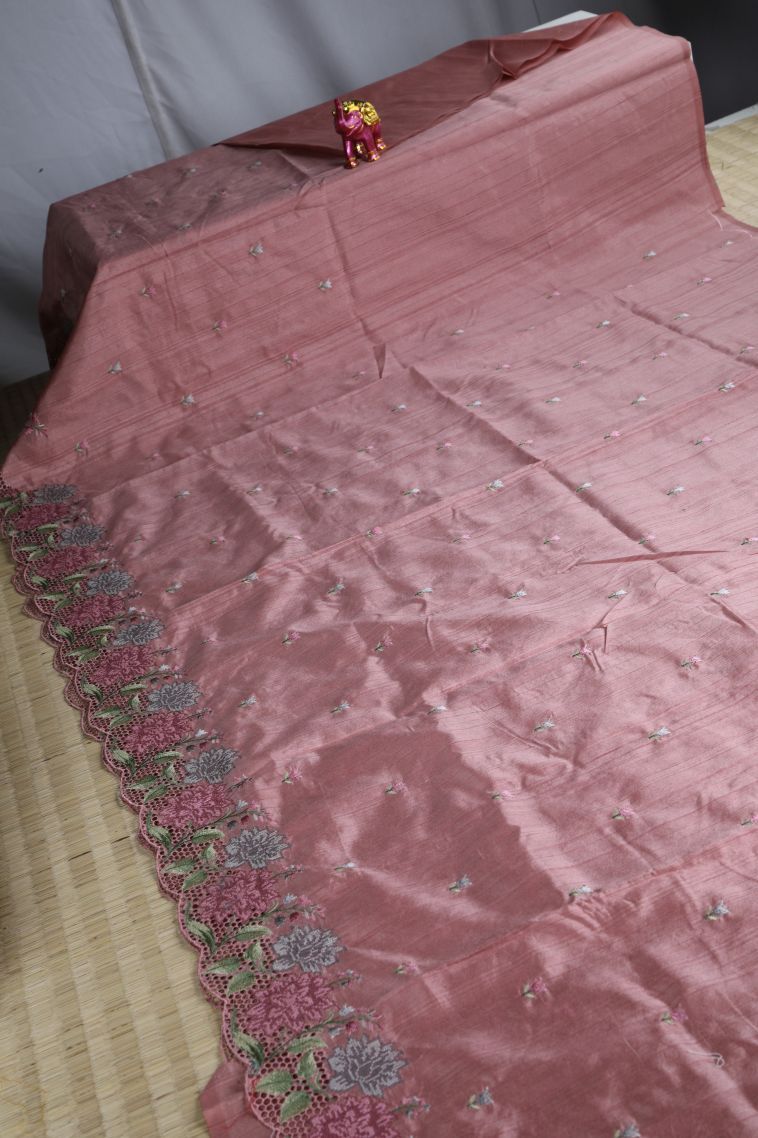 Crepe Pink Semi Tussar Silk with Without Zari Zari Floral Patterns view 2
