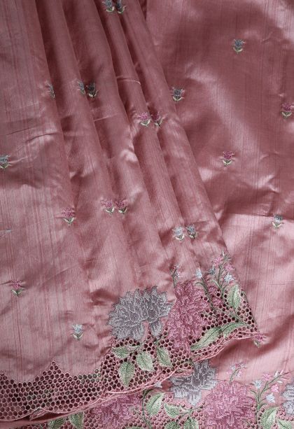 Crepe Pink Semi Tussar Silk with Without Zari Zari Floral Patterns