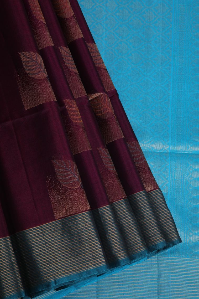 Sangria Purple Silk Cotton Sarees with Gold Zari Floral Patterns view 1
