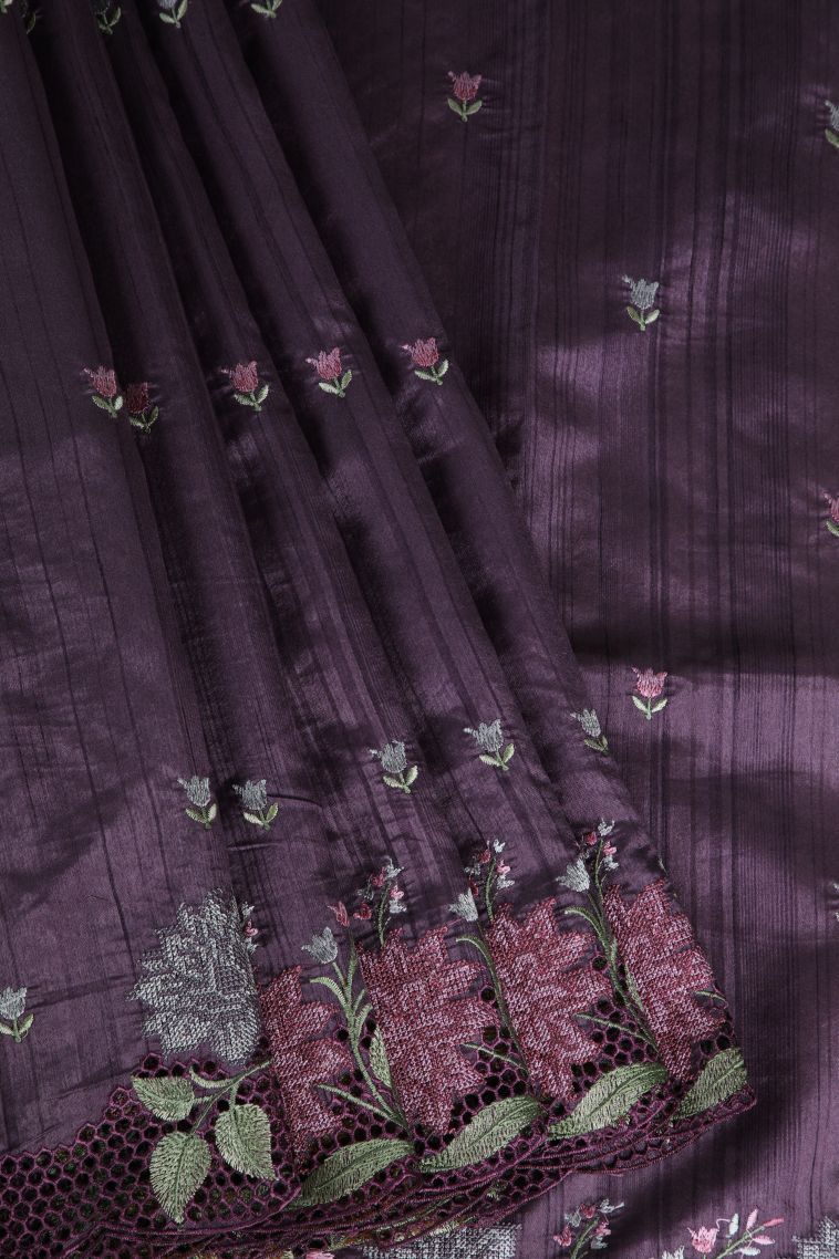 Mauve Purple Semi Tussar Silk with Without Zari Zari Floral Patterns view 1