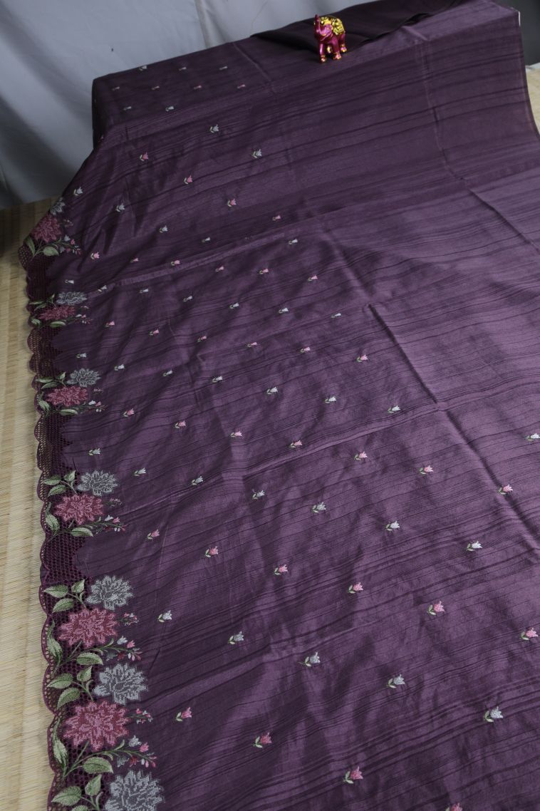 Mauve Purple Semi Tussar Silk with Without Zari Zari Floral Patterns view 2