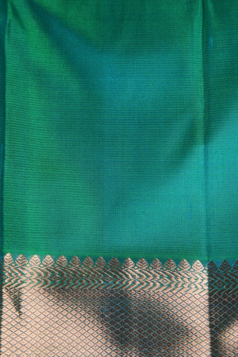 Sapphire Blue Kanchipuram Silk Sarees with Gold Zari Floral Patterns view 3