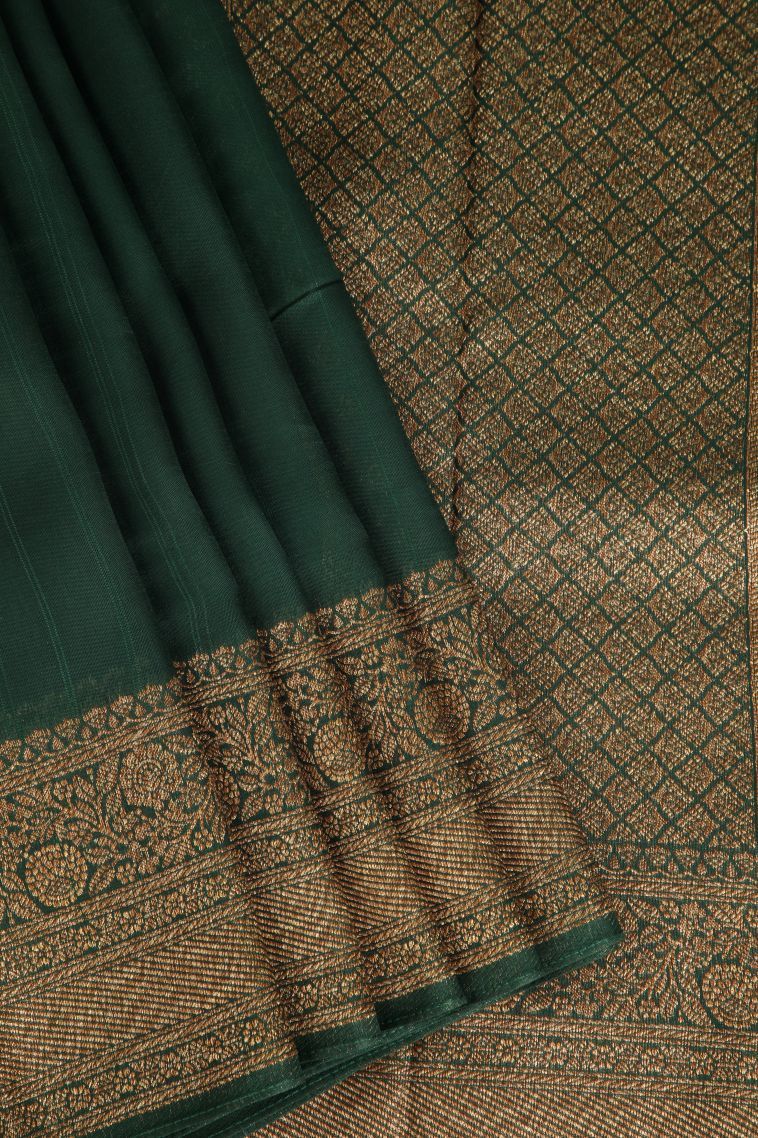 Bottle Green Banaras Sarees with Gold Zari Plain view 1
