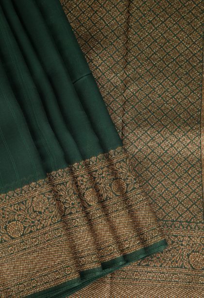 Bottle Green Banaras Sarees with Gold Zari Plain