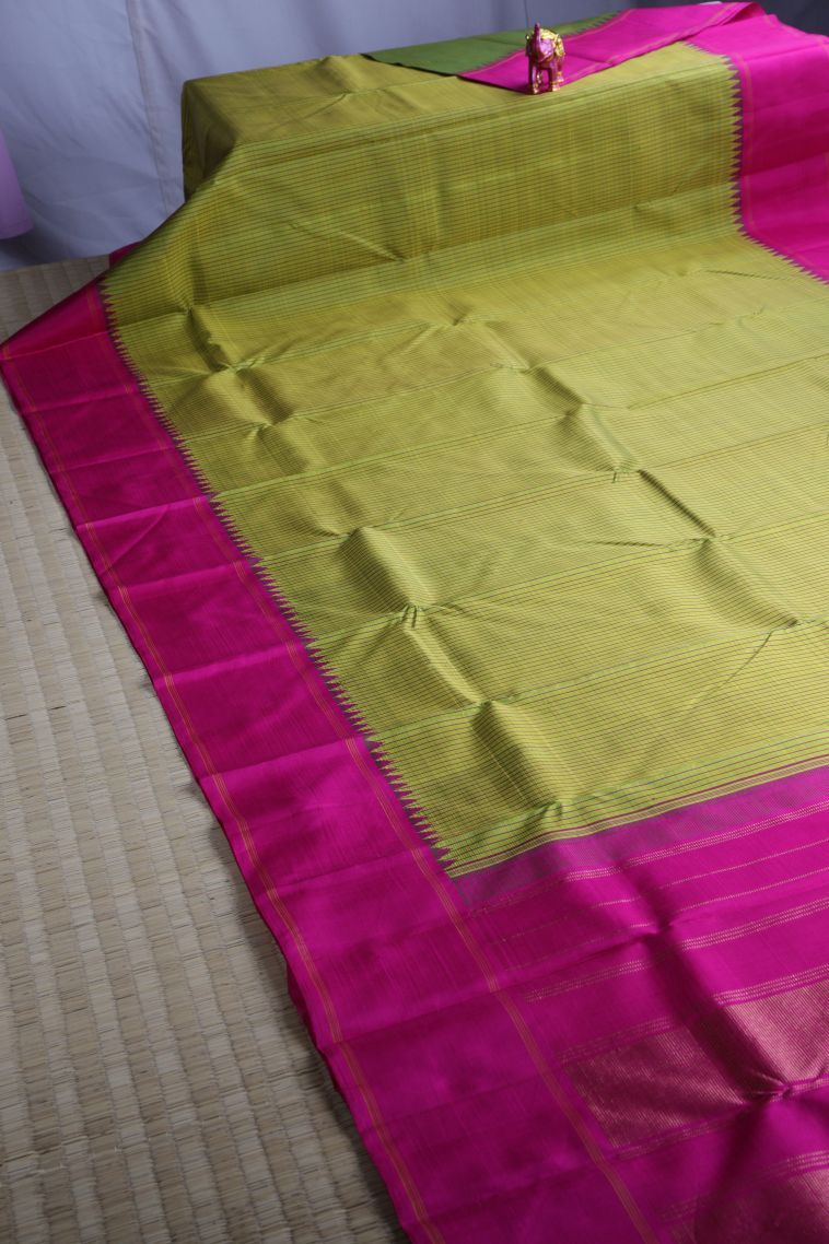 Pear Green Kanchipuram Silk Sarees with Without Zari Zari Checks view 2