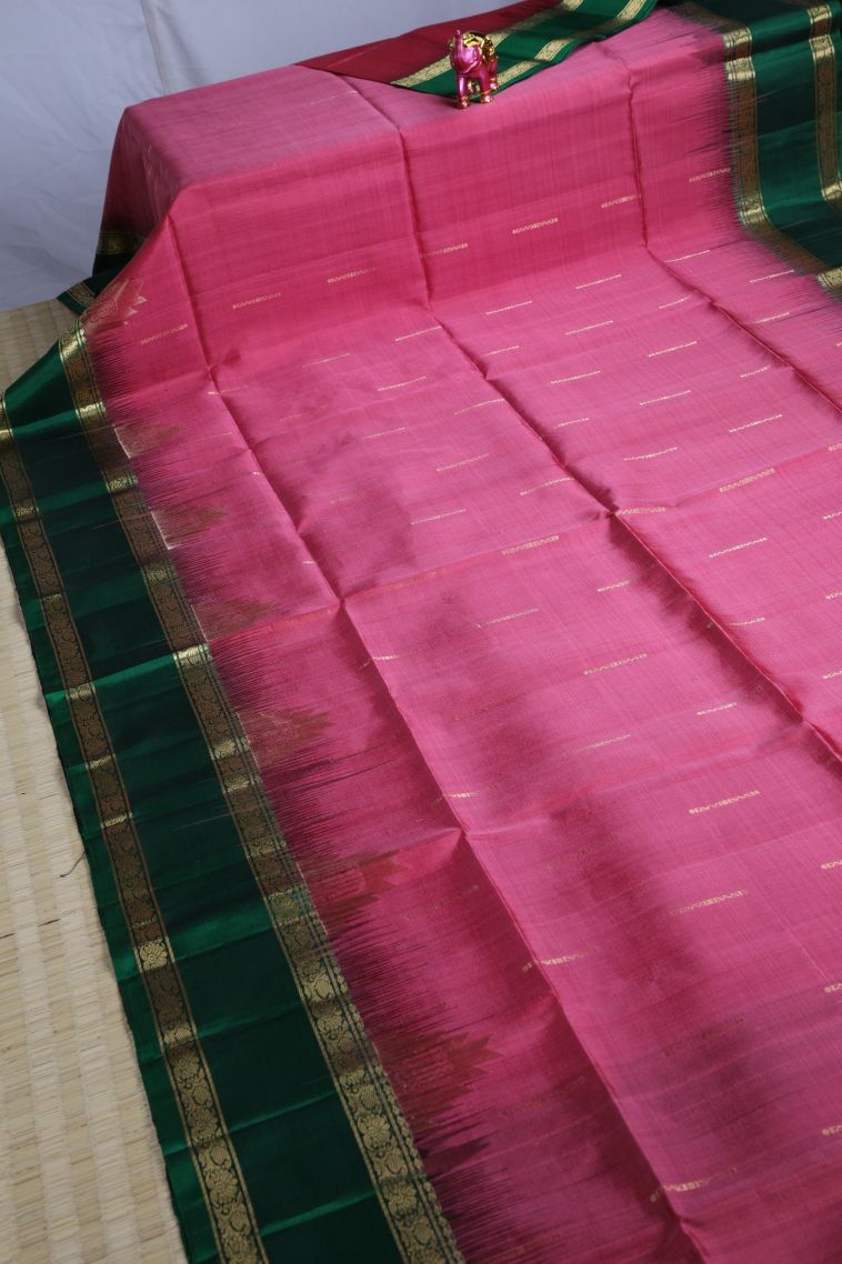 Fuscia Pink Soft Silk Saree with Gold Zari Geometric Shapes view 2
