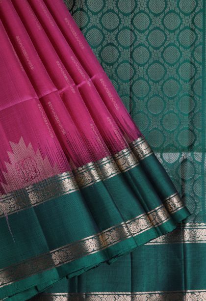 Fuscia Pink Soft Silk Saree with Gold Zari Geometric Shapes