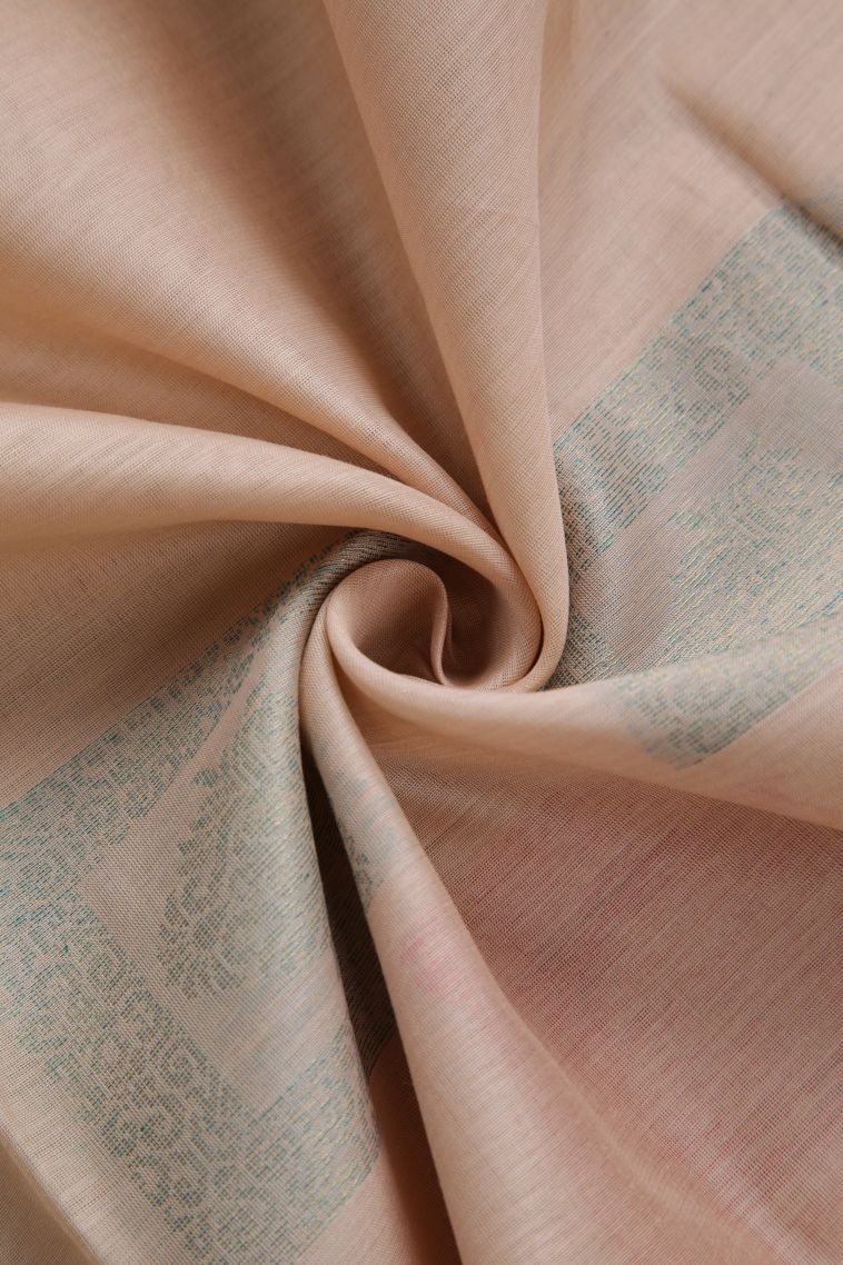 Salmon Pink Silk Cotton Sarees with Silver Zari Floral Patterns view 4