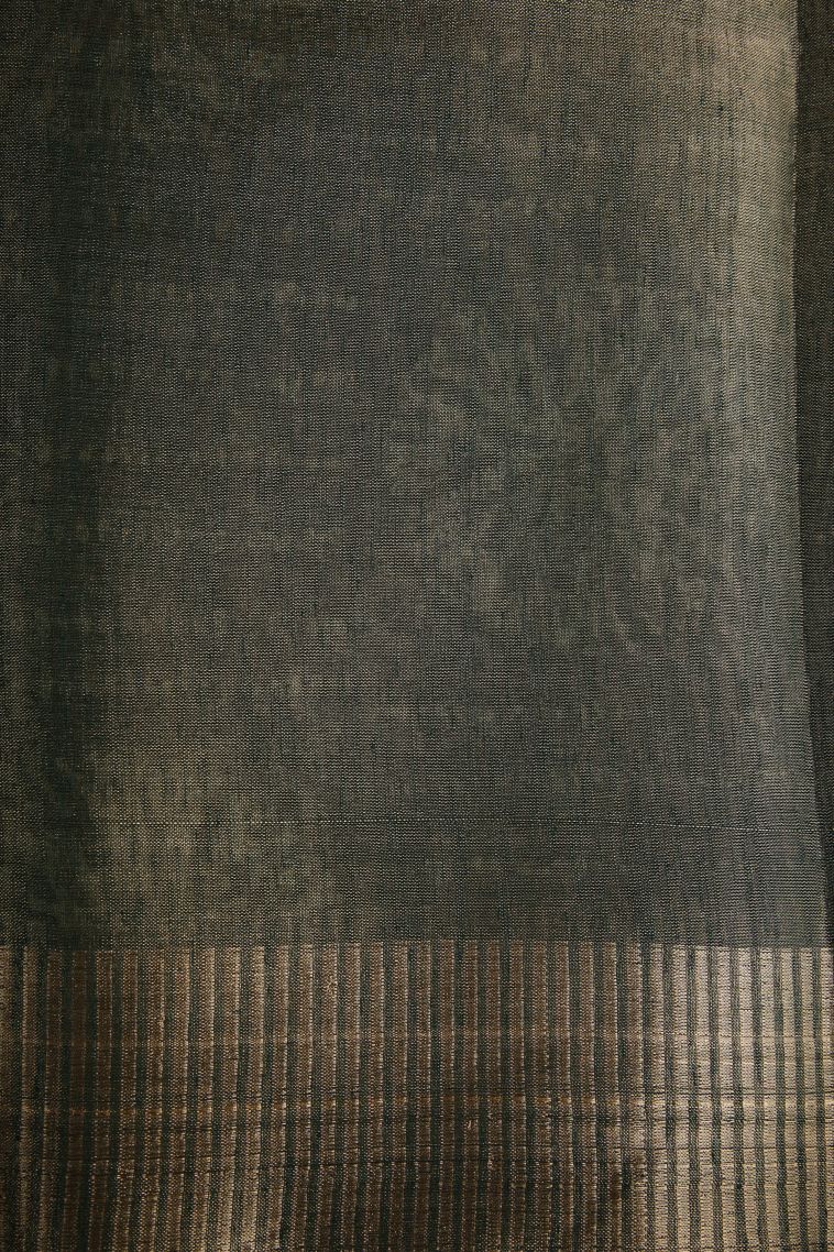 Bottle Green Semi Raw Silk Printed with Gold Zari Bandhani / Tie Dye view 3