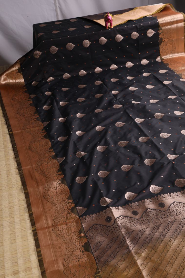 Chocolate  Brown Apoorva Silk Sarees with Gold Zari Buttis (small Dots Or Motifs) view 2