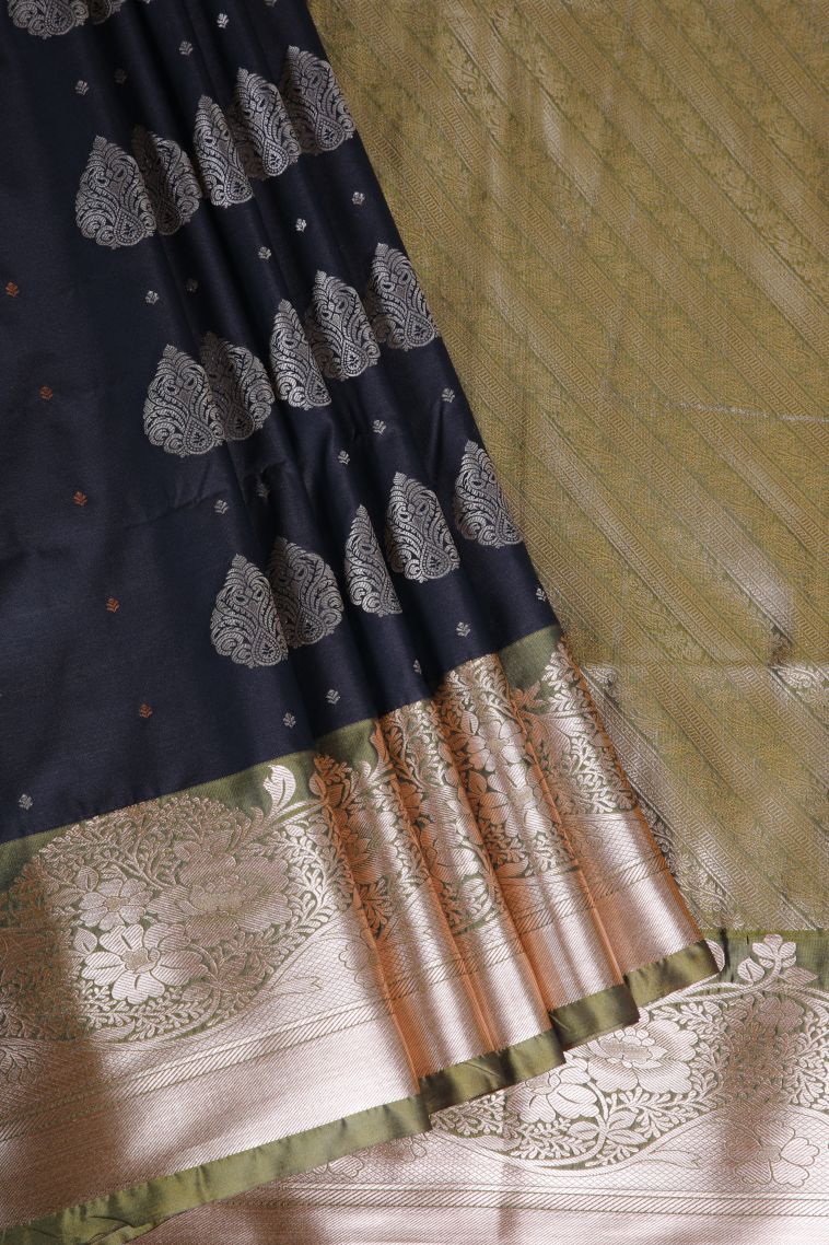 Chocolate  Brown Apoorva Silk Sarees with Gold Zari Buttis (small Dots Or Motifs) view 1