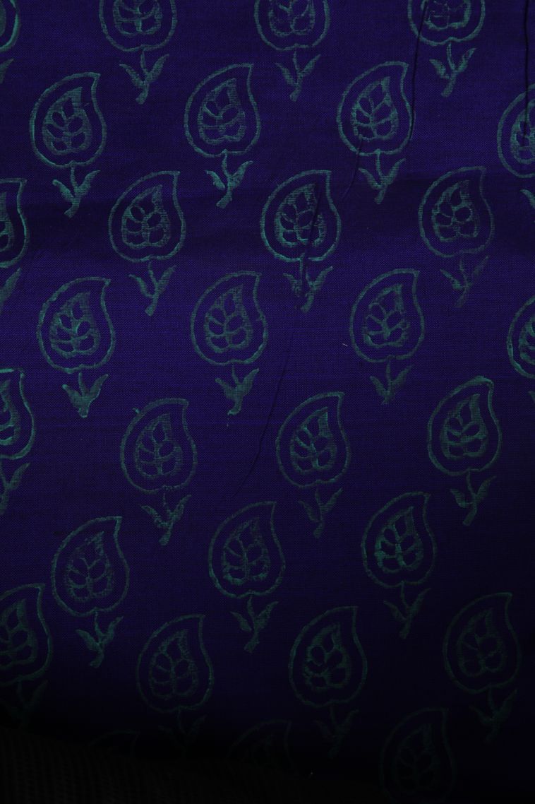 Sapphire Blue Poly Cotton Sarees with Without Zari Zari Floral Patterns view 3