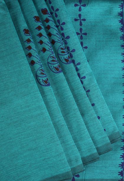 Sapphire Blue Poly Cotton Sarees with Without Zari Zari Floral Patterns
