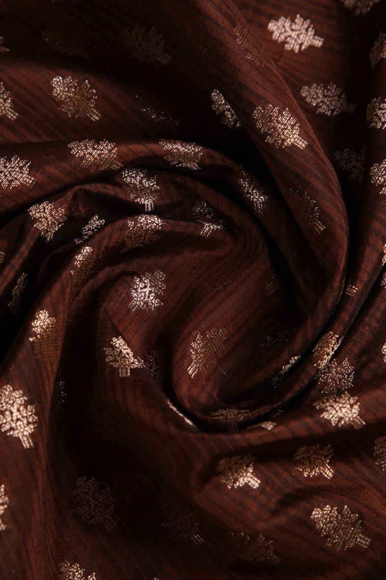 Cinnamon Brown Jute Sarees with Gold Zari Buttis (small Dots Or Motifs) view 4