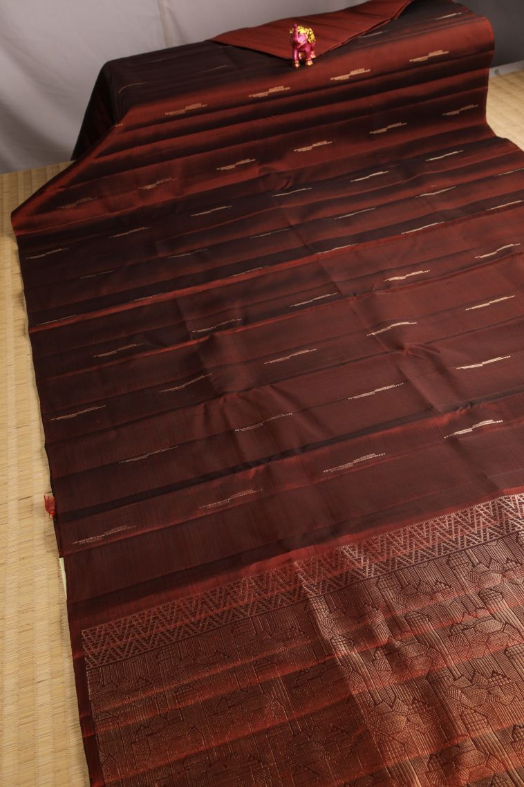 Berry Red Soft Silk Saree with Gold Zari Geometric Shapes view 2