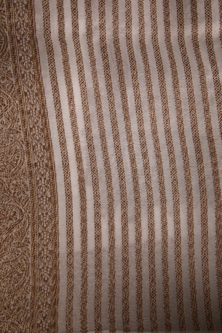 Lace White Banaras Sarees with Gold Zari Buttis (small Dots Or Motifs) view 3