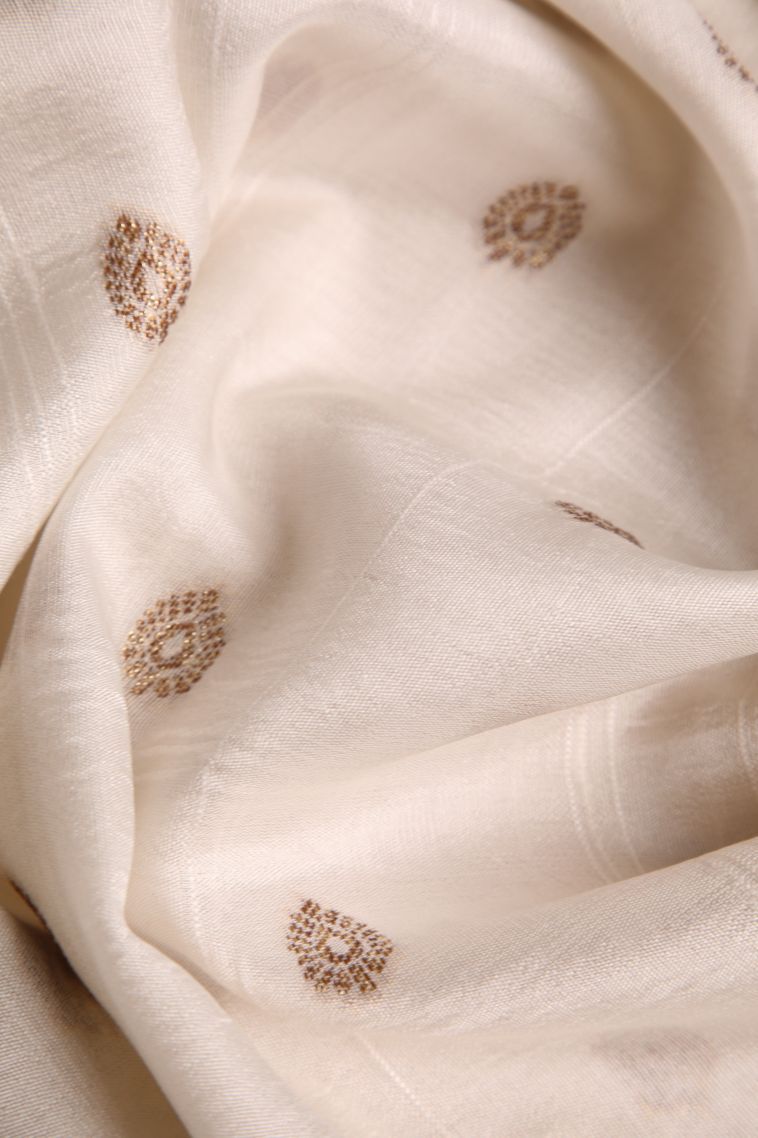 Lace White Banaras Sarees with Gold Zari Buttis (small Dots Or Motifs) view 4