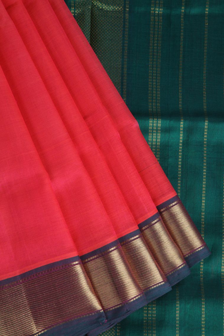 Rose  Red Silk Cotton with Gold Zari Plain view 1