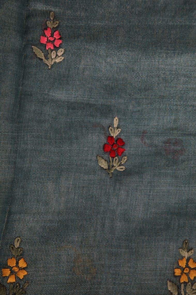 Cerulean Blue Linen Saree with Gold Zari Buttis (small Dots Or Motifs) view 3