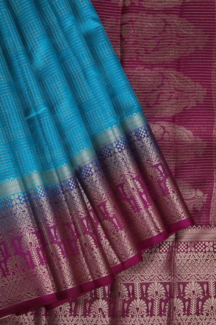 Sky Blue Raw Silk Sarees with Gold Zari Geometric Shapes view 1