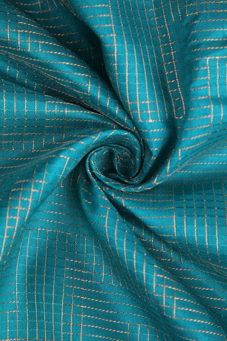 Sky Blue Raw Silk Sarees with Gold Zari Geometric Shapes view 4