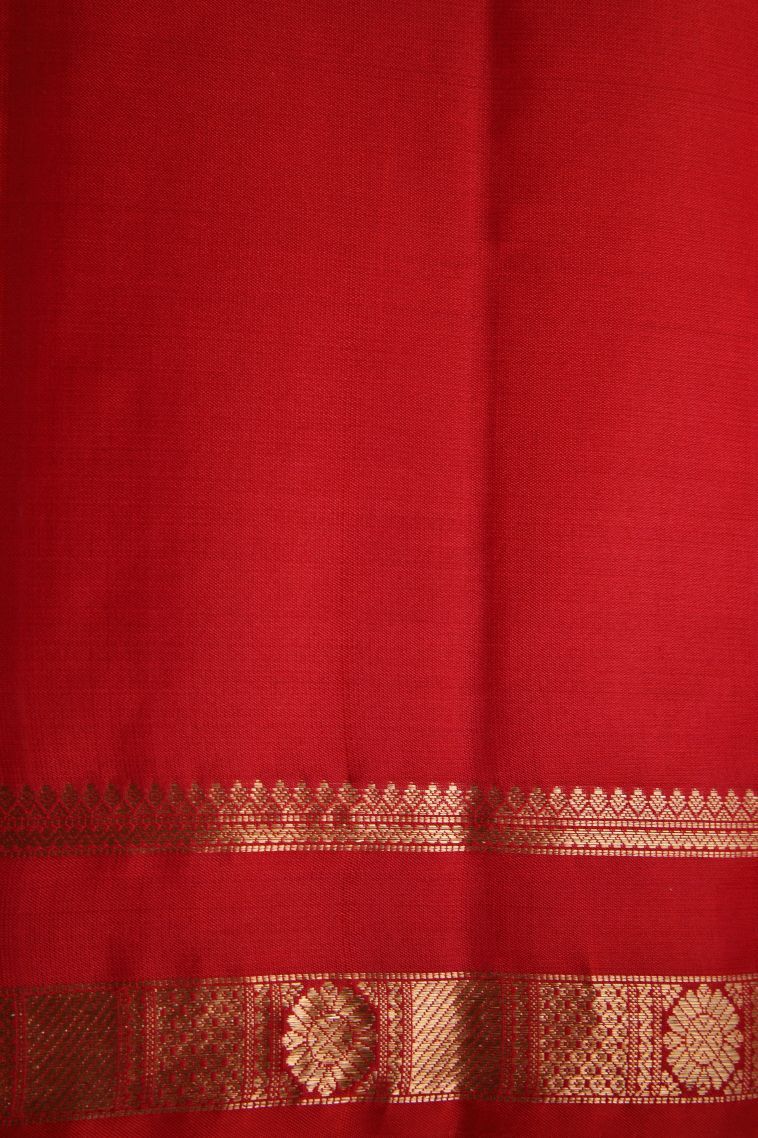 Apple Red Soft Silk Saree with Gold Zari Floral Puttas view 3