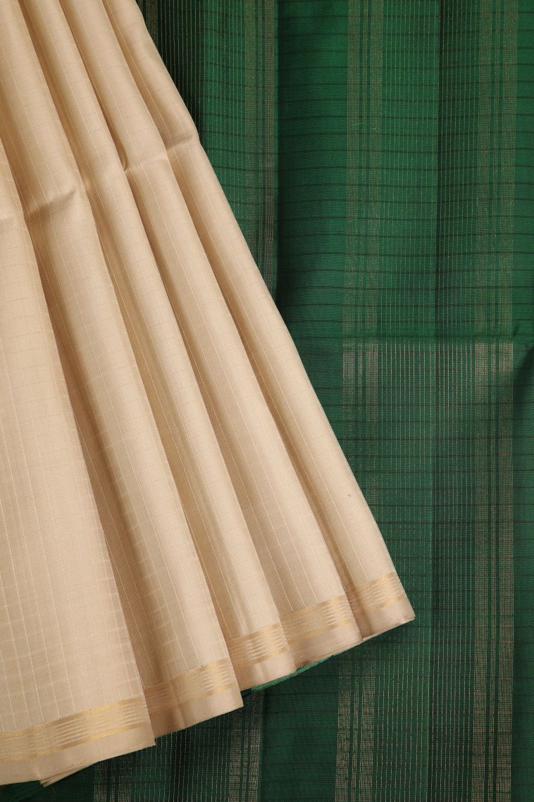 Coconut White Soft Silk Saree with Gold Zari Checks view 1