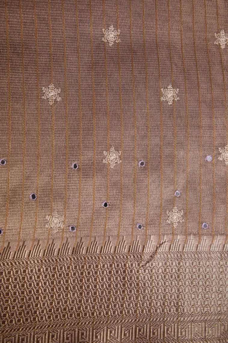 Heather Purple Tissue Silk Sarees with Gold Zari Mirror Jamiki Puttas view 3