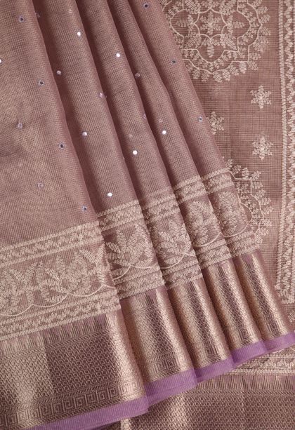 Heather Purple Tissue Silk Sarees with Gold Zari Mirror Jamiki Puttas