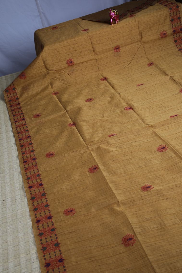 Tortilla Brown Tussar Saree with Without Zari Zari Floral Patterns view 2