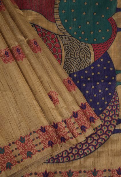 Tortilla Brown Tussar Saree with Without Zari Zari Floral Patterns