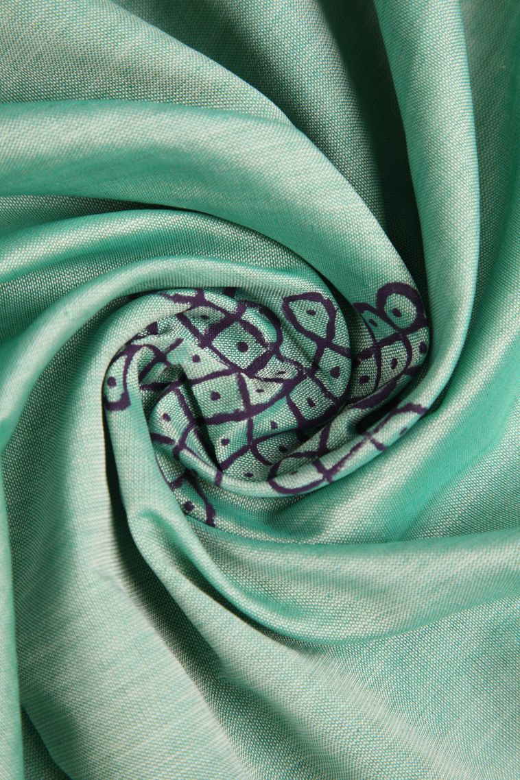 Mint Green Poly Cotton Sarees with Without Zari Zari Kolam Pattern view 4