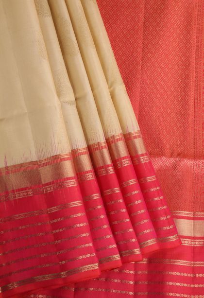 Cream White Soft Silk Saree with Gold Zari Manga