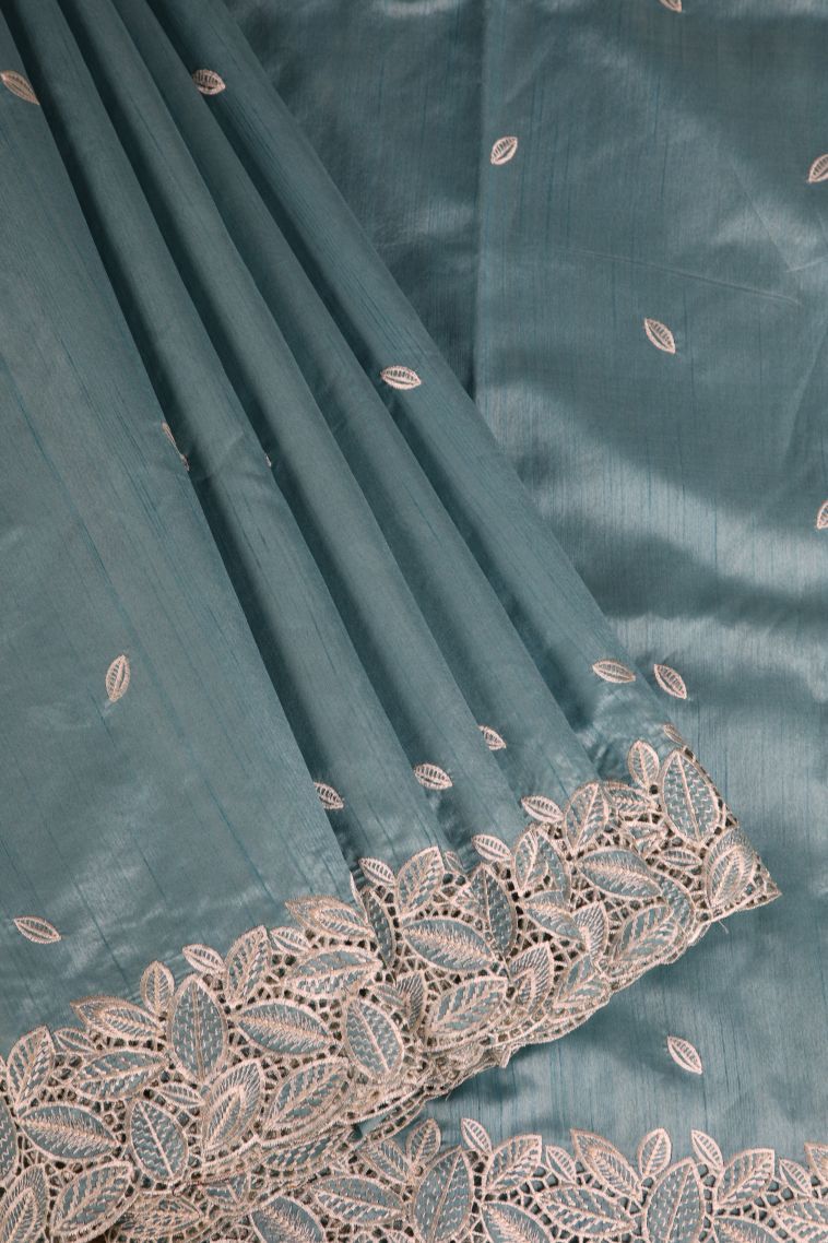 Stone Blue Semi Tussar Silk with Without Zari Zari Buttis (small Dots Or Motifs) view 1