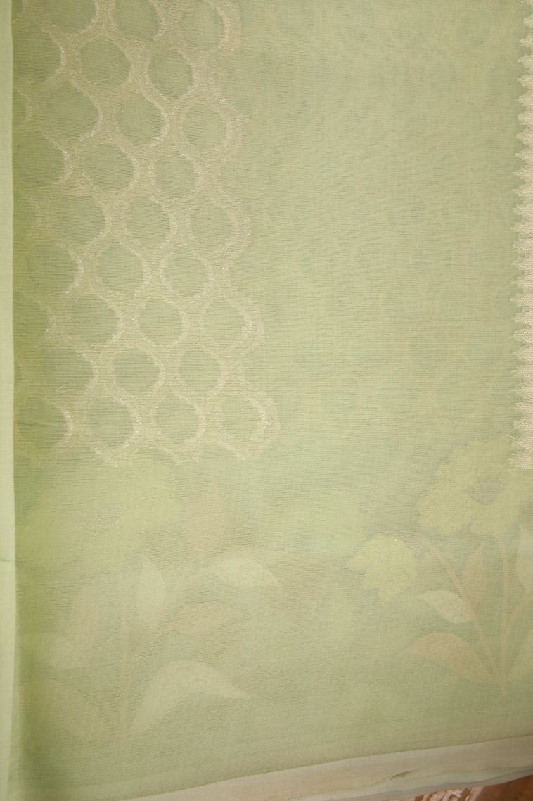 Pistachio Green Organza Saree with Antic Zari Geometric Shapes view 3