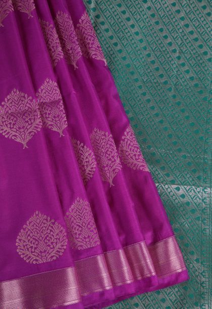 Amethyst Purple Apoorva Silk Sarees with Gold Zari Floral Patterns