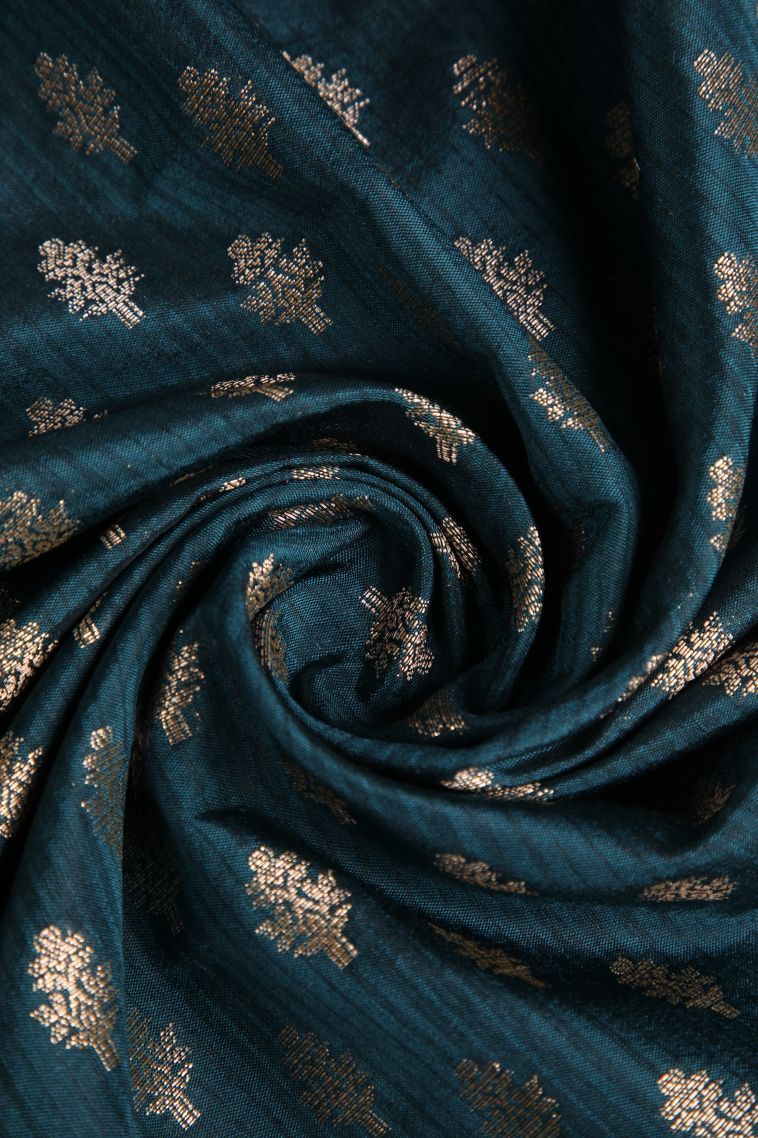 Aegean Blue Jute Sarees with Gold Zari Buttis (small Dots Or Motifs) view 4