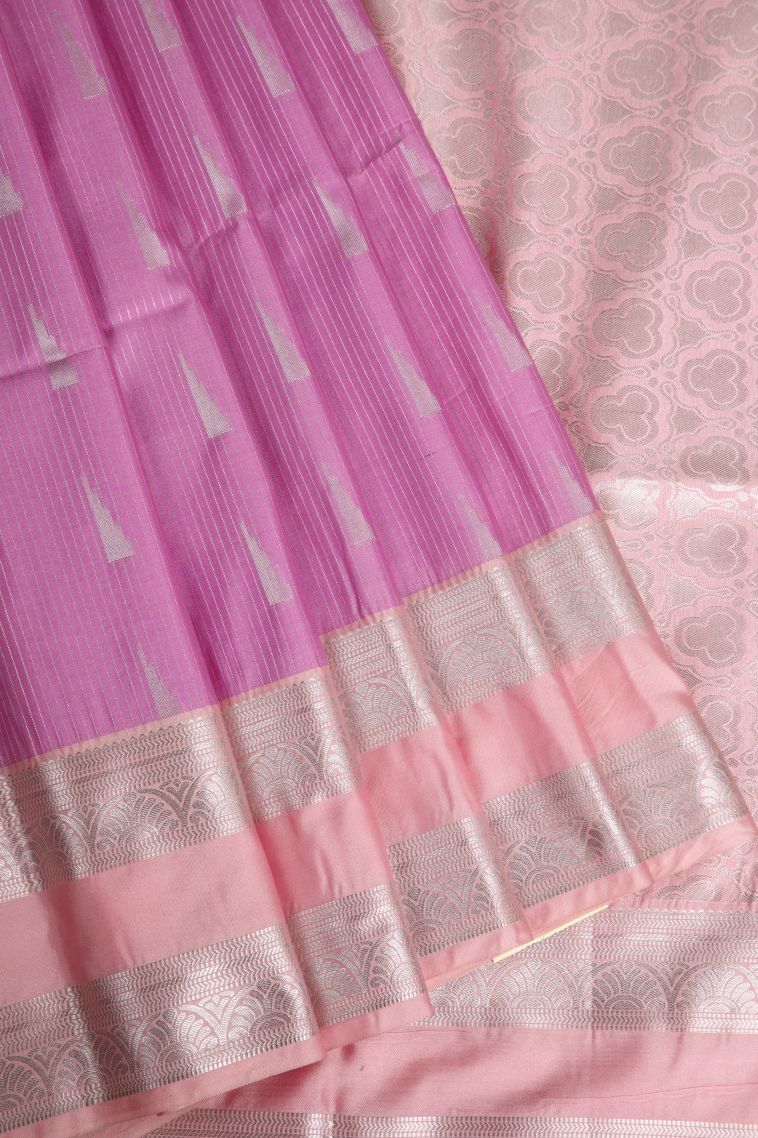 Lavender Soft Silk Saree with Silver Zari Rain Drops Mottif view 1