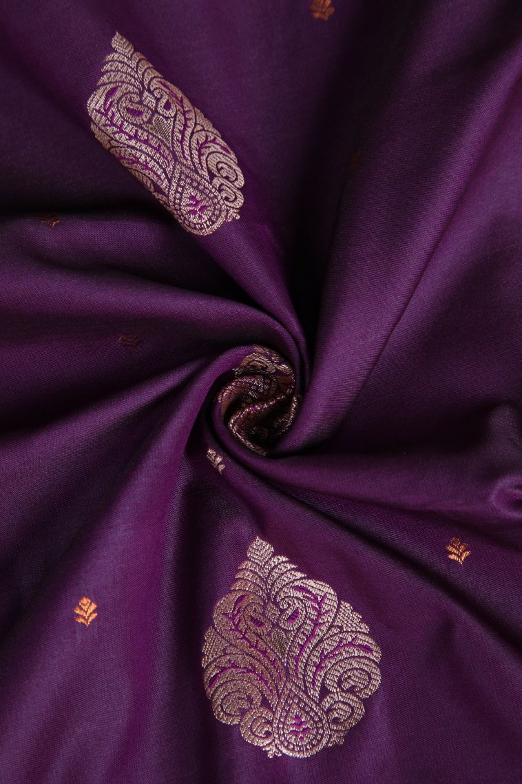 Bosenberry Purple Apoorva Silk Sarees with Gold Zari Floral Patterns view 4
