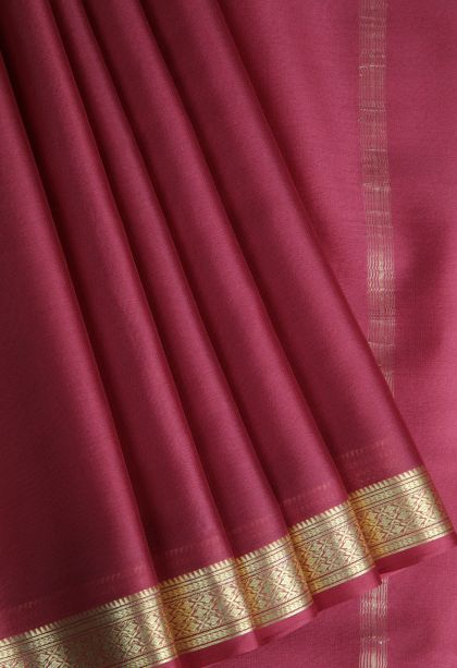 Lipstick Red Mysore Silk with Gold Zari Plain
