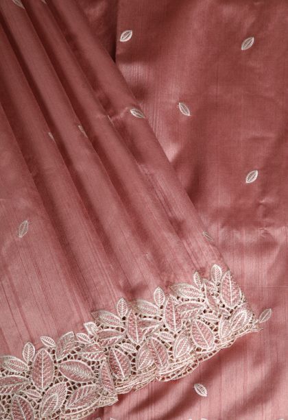 Crepe Pink Semi Tussar Silk with Without Zari Zari Buttis (small Dots Or Motifs)