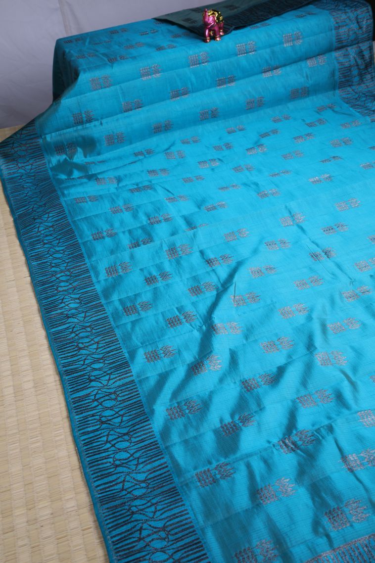 Sapphire Blue Semi-rasal Printed with Without Zari Zari Floral Patterns view 2