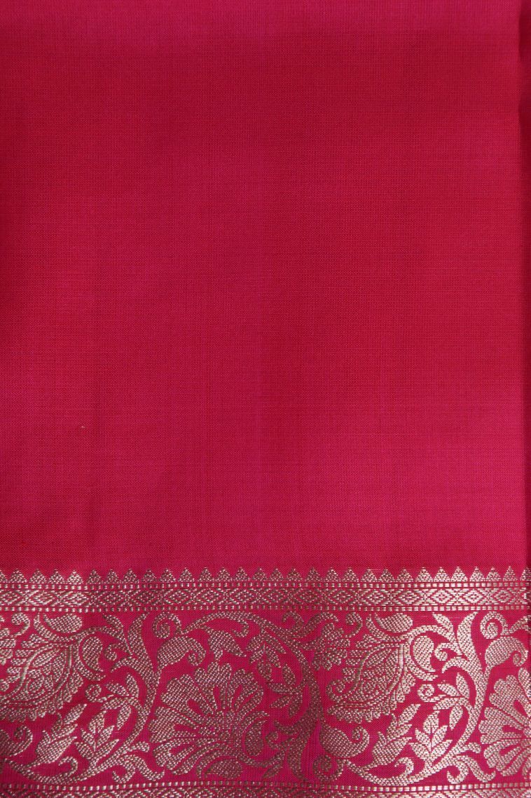 Rose  Red Soft Silk Saree with Gold Zari Floral Puttas view 3