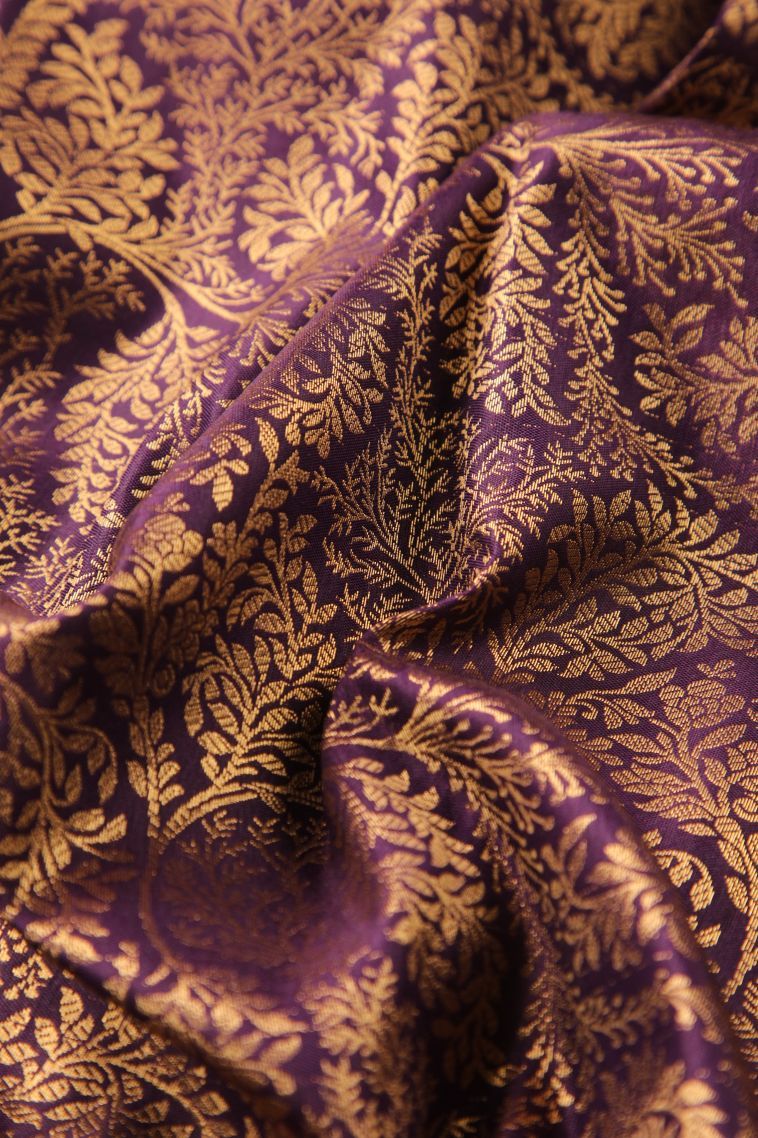 Caramel Brown Apoorva Silk Sarees with Gold Zari Floral Patterns view 4